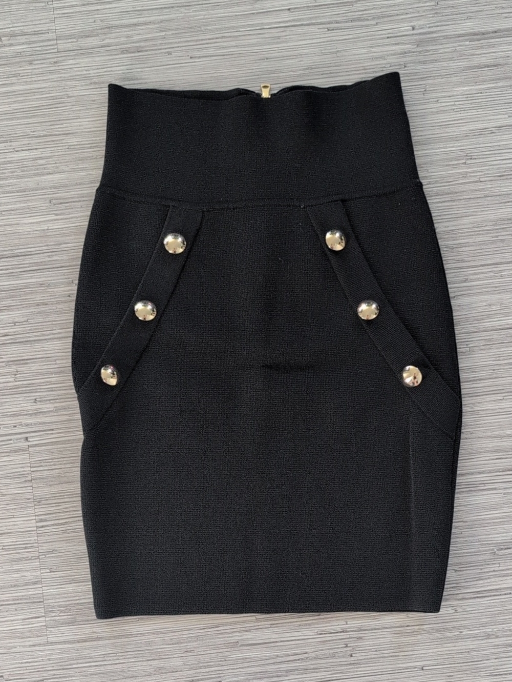 Ronny Kobo Collection Black High-Waist Pencil Skirt with Gold Buttons